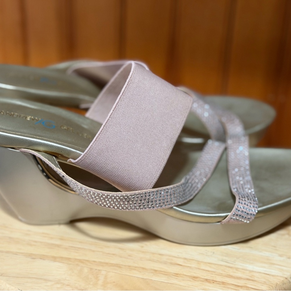Andrew Geller Pink and Champagne Wedge Sandals